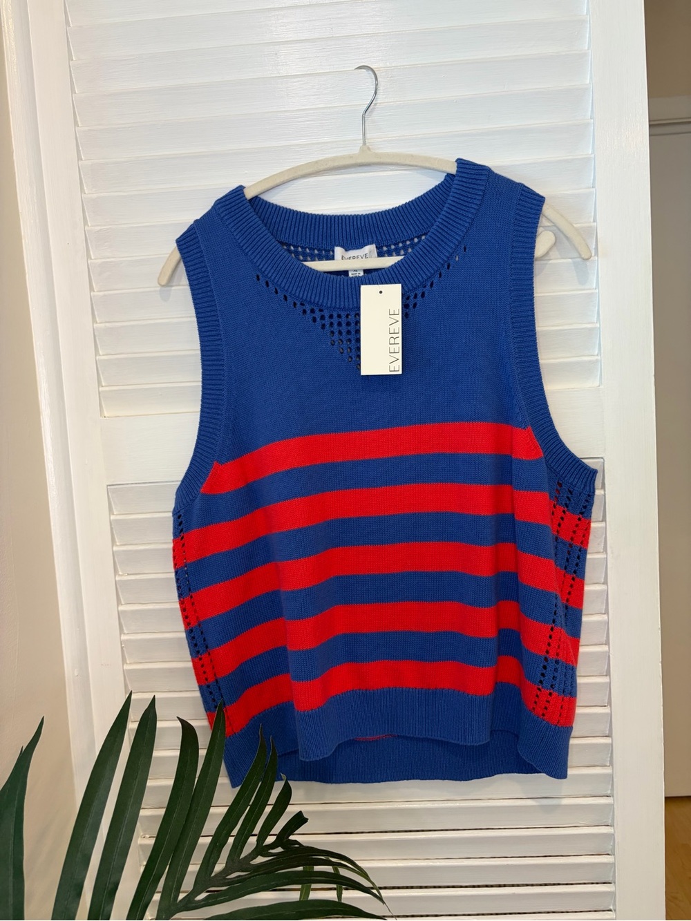 Evereve Kit Pointelle Tank Size XL Blue/Red